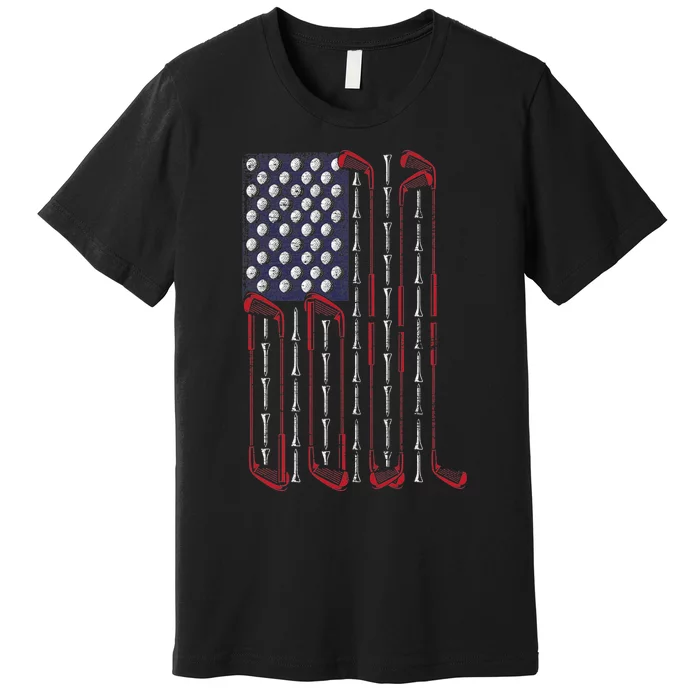 Golf Ball Club USA Flag Patriotic Golfing Sports Golfer Gift Premium T-Shirt