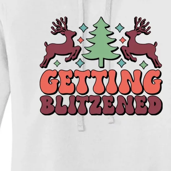 Getting Blitzened Christmas Tree And Reindeers Funny Women's Pullover Hoodie