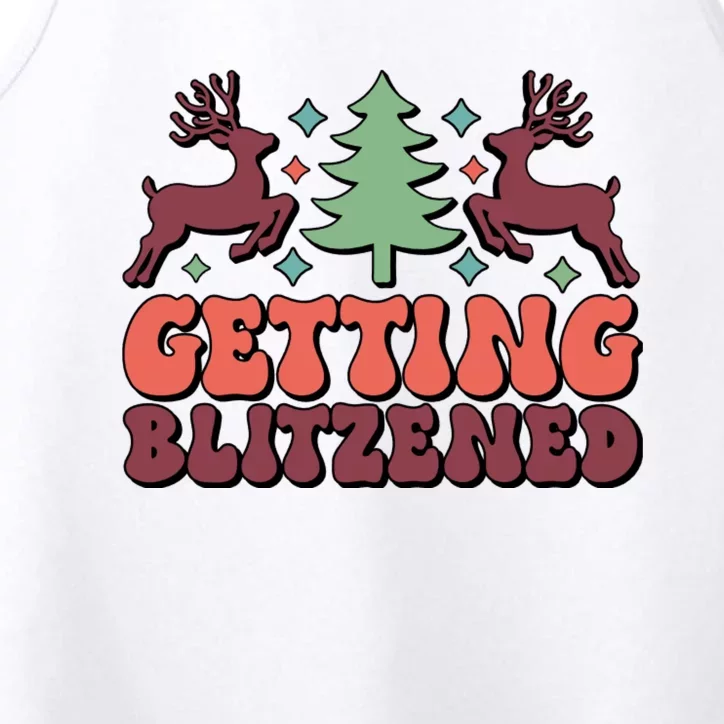 Getting Blitzened Christmas Tree And Reindeers Funny Performance Tank