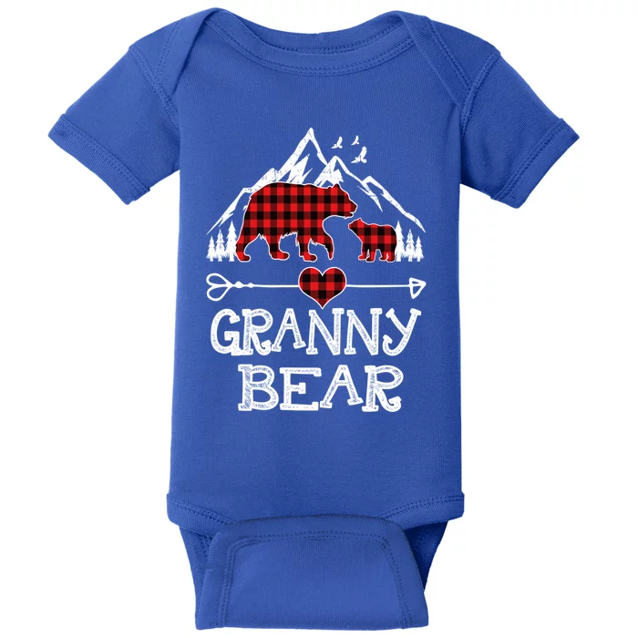 Granny Bear Christmas Pajama Red Plaid Buffalo For Meaningful Gift Baby Bodysuit