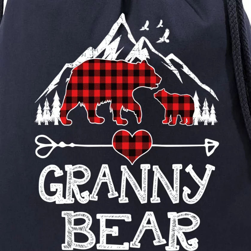 Granny Bear Christmas Pajama Red Plaid Buffalo For Meaningful Gift Drawstring Bag