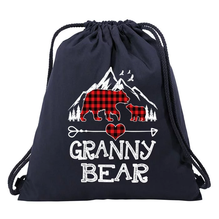 Granny Bear Christmas Pajama Red Plaid Buffalo For Meaningful Gift Drawstring Bag