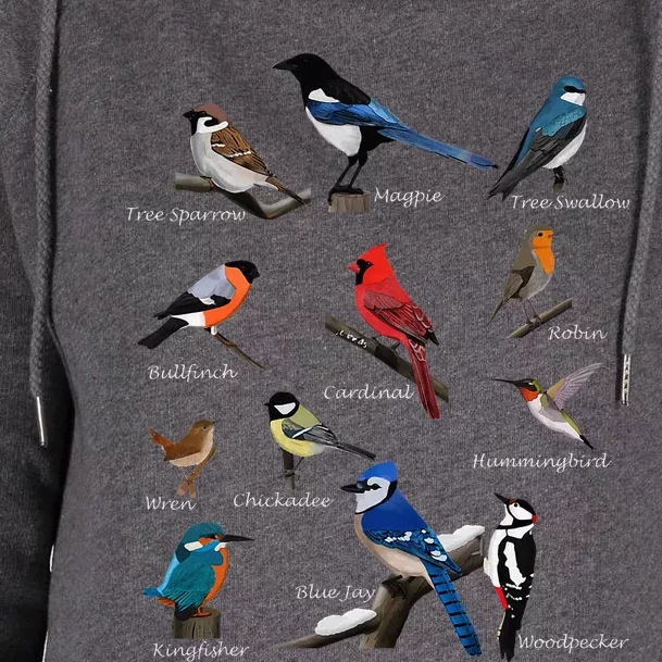 Garden Birds Cardinal Blue Jay Hummingbird Robin Womens Funnel Neck Pullover Hood