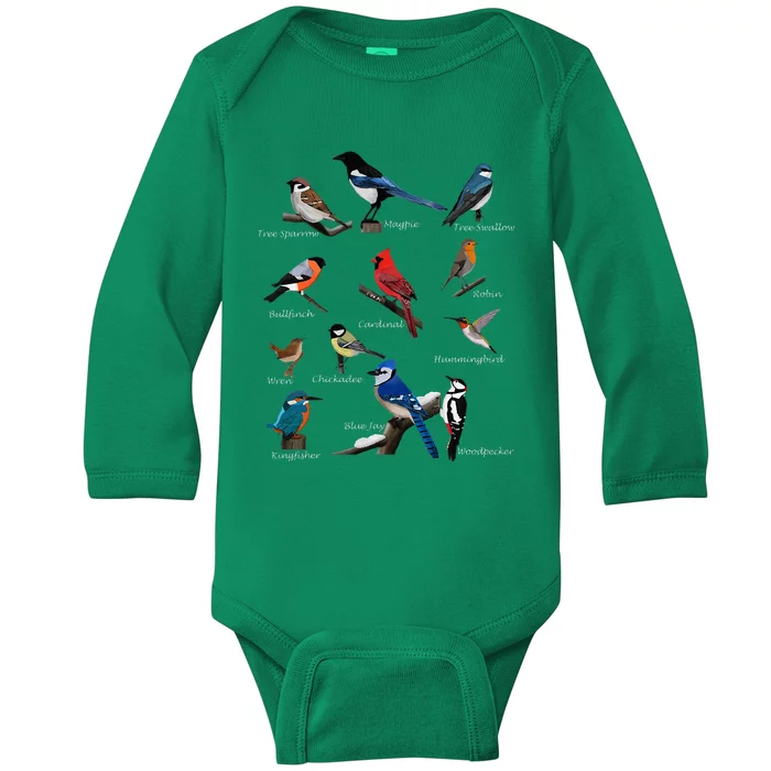 Garden Birds Cardinal Blue Jay Hummingbird Robin Baby Long Sleeve Bodysuit