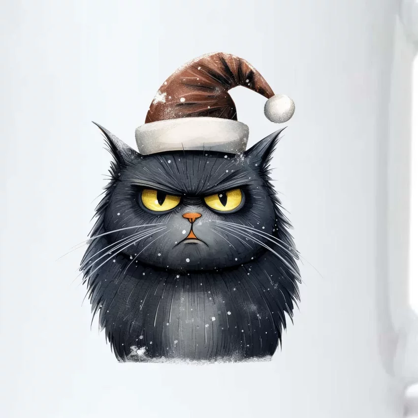 Grumpy Black Christmas Cat Santa Hat Black Color Changing Mug