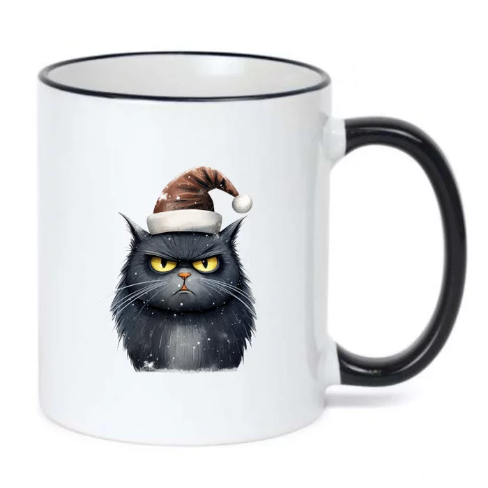 Grumpy Black Christmas Cat Santa Hat Black Color Changing Mug