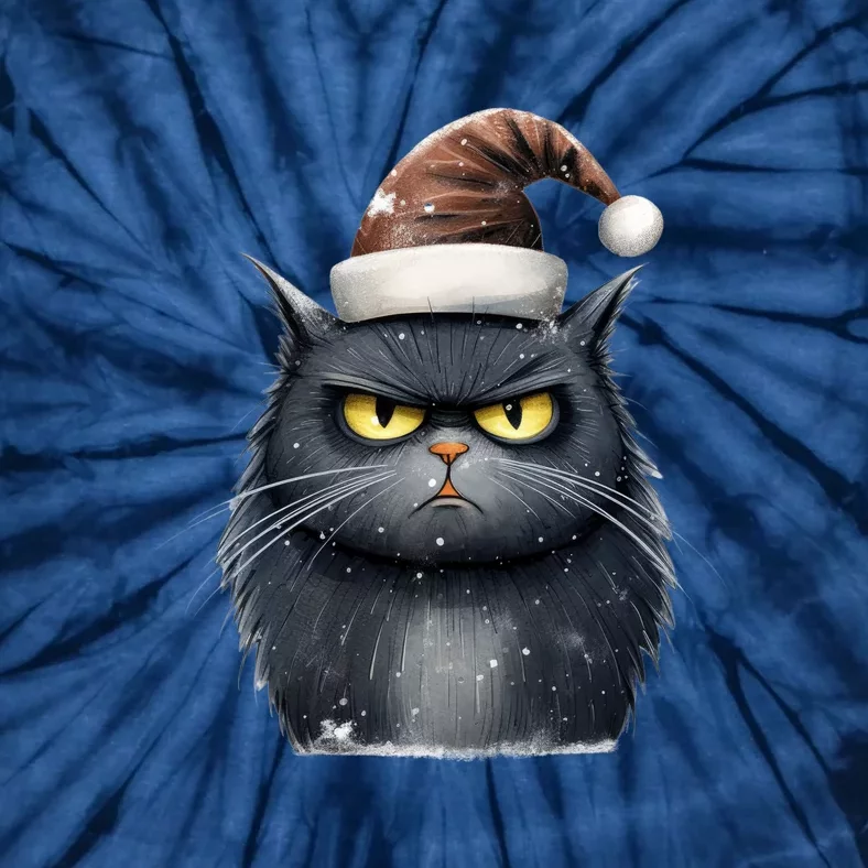 Grumpy Black Christmas Cat Santa Hat Tie-Dye T-Shirt