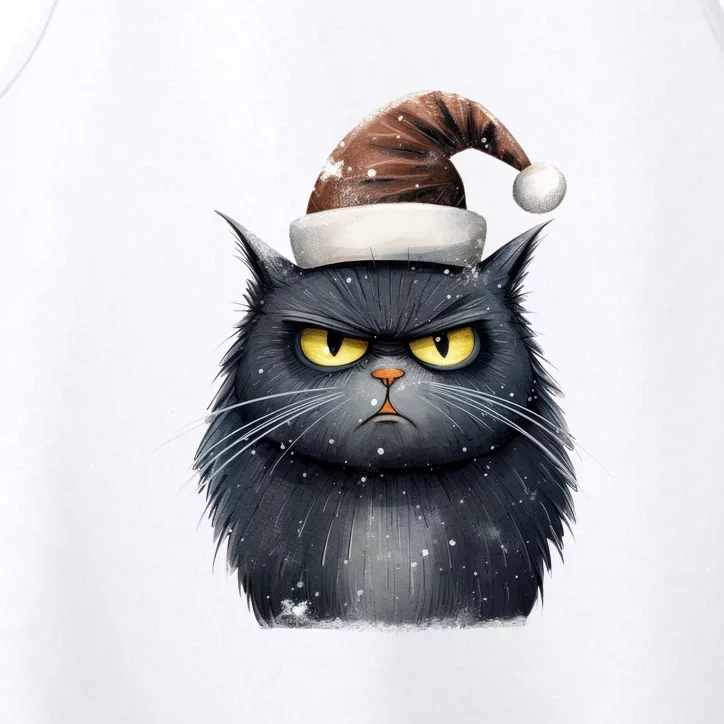 Grumpy Black Christmas Cat Santa Hat Performance Tank