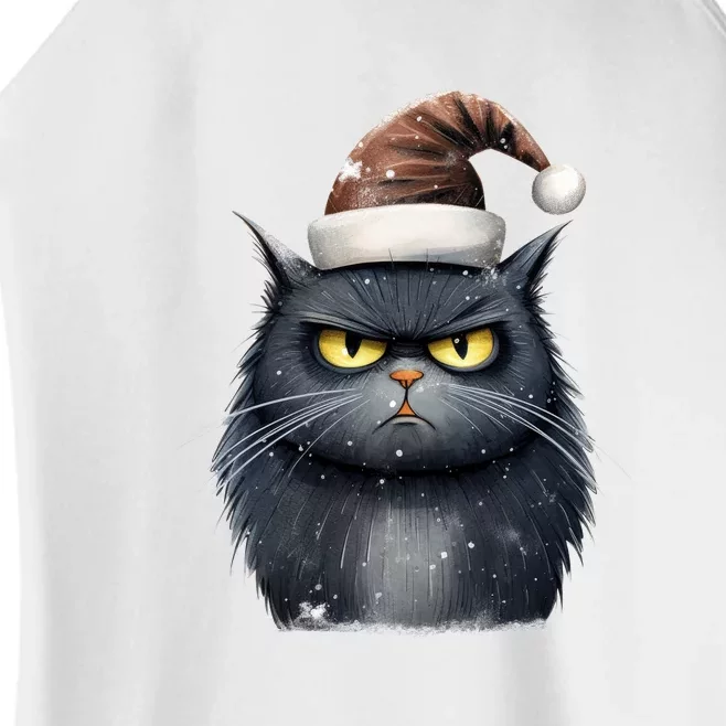 Grumpy Black Christmas Cat Santa Hat Women’s Perfect Tri Rocker Tank