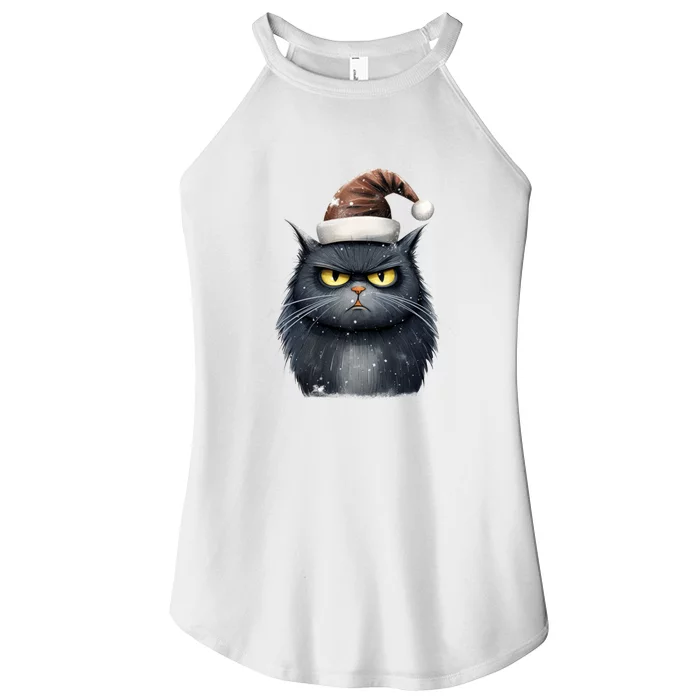 Grumpy Black Christmas Cat Santa Hat Women’s Perfect Tri Rocker Tank