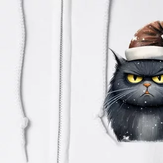 Grumpy Black Christmas Cat Santa Hat Full Zip Hoodie