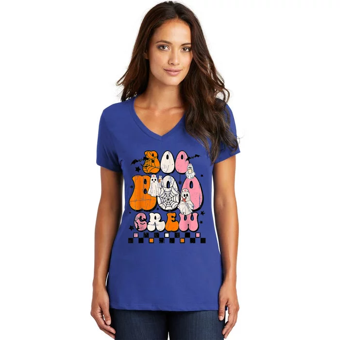 Groovy Boo Crew Cute Ghost Nurse Halloween Spooky Season Gift Women's V-Neck T-Shirt