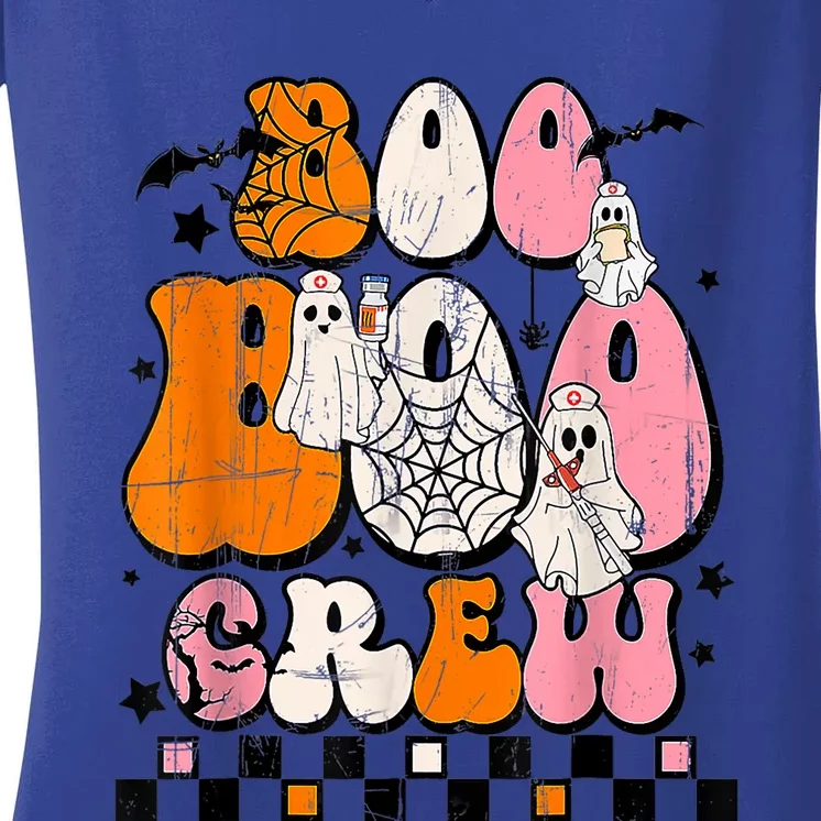 Groovy Boo Crew Cute Ghost Nurse Halloween Spooky Season Gift Women's V-Neck T-Shirt