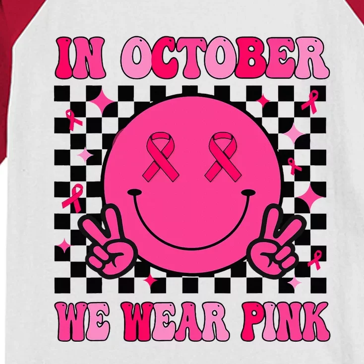 Groovy Breast Cancer Awareness In October We Wear Pink Kids Colorblock Raglan Jersey