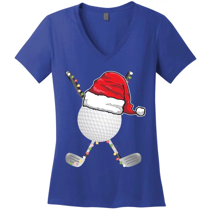 Golf Ball Christmas Santa Hat Funny Xmas Golfer Pajama Gift Women's V-Neck T-Shirt