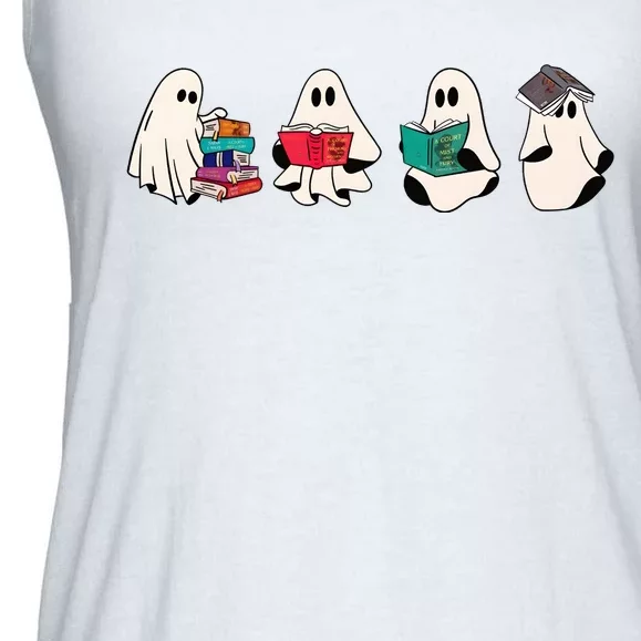 Ghost Bookish Cute Ghoul Halloween Bookworm Book Lover Ladies Essential Flowy Tank