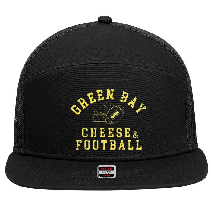 Green Bay Cheese & Football Distressed Gift 7 Panel Mesh Trucker Snapback Hat