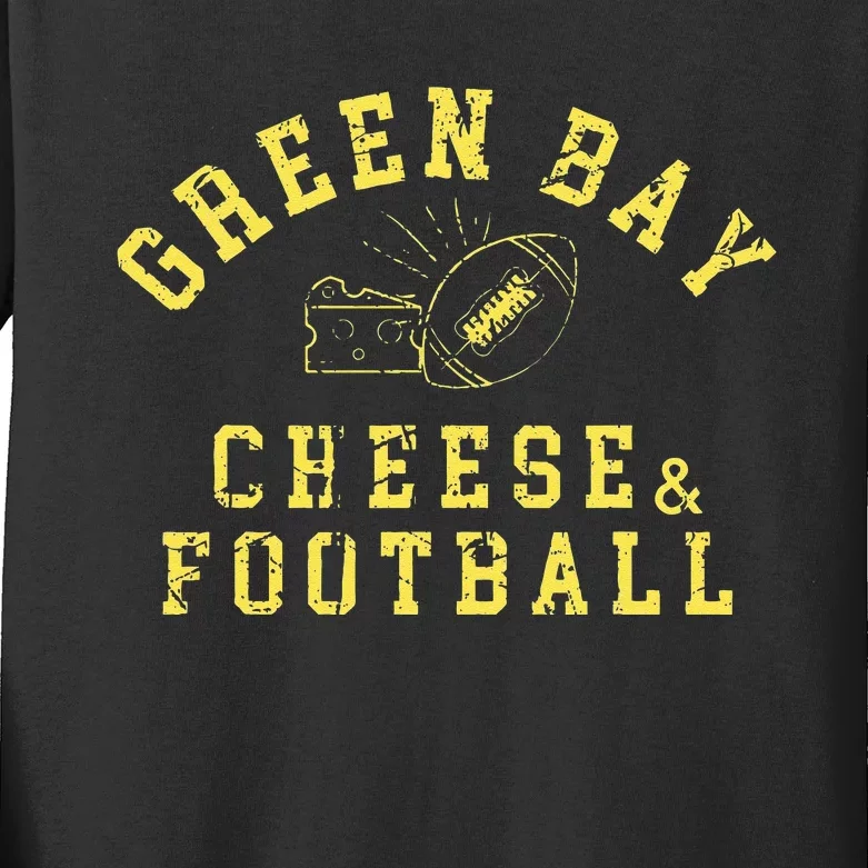 Green Bay Cheese & Football Distressed Gift Kids Long Sleeve Shirt