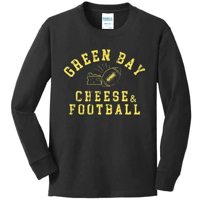 Green Bay Cheese & Football Distressed Gift Kids Long Sleeve Shirt