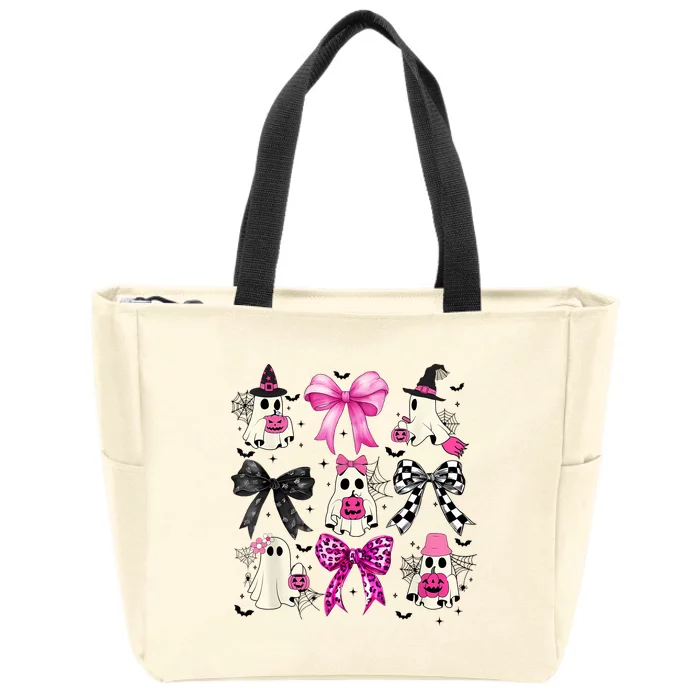 Ghost Bow Coquette Halloween Spooky Season Women Girl Zip Tote Bag