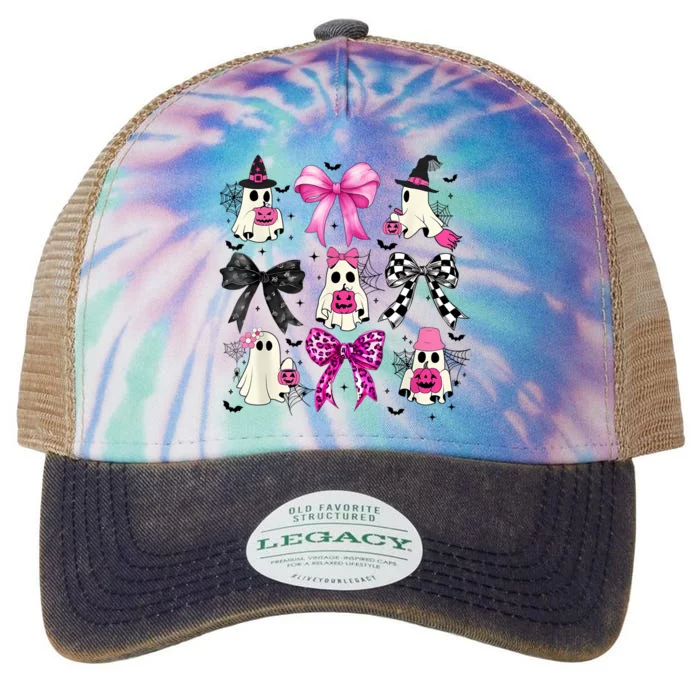 Ghost Bow Coquette Halloween Spooky Season Women Girl Legacy Tie Dye Trucker Hat