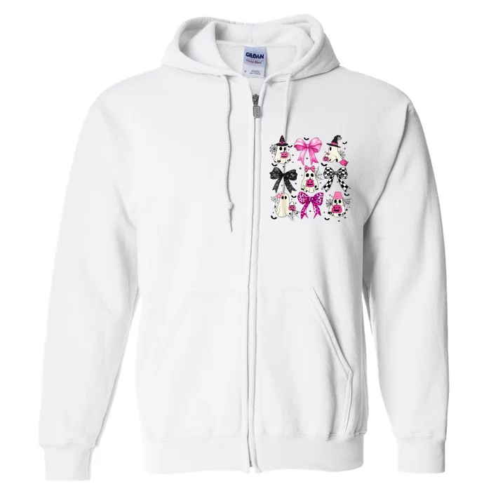 Ghost Bow Coquette Halloween Spooky Season Women Girl Full Zip Hoodie