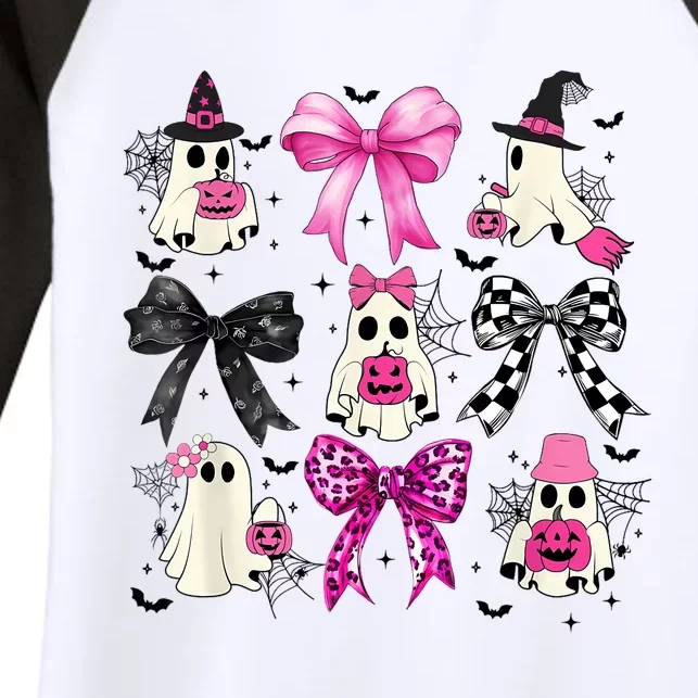 Ghost Bow Coquette Halloween Spooky Season Women Girl Women's Tri-Blend 3/4-Sleeve Raglan Shirt