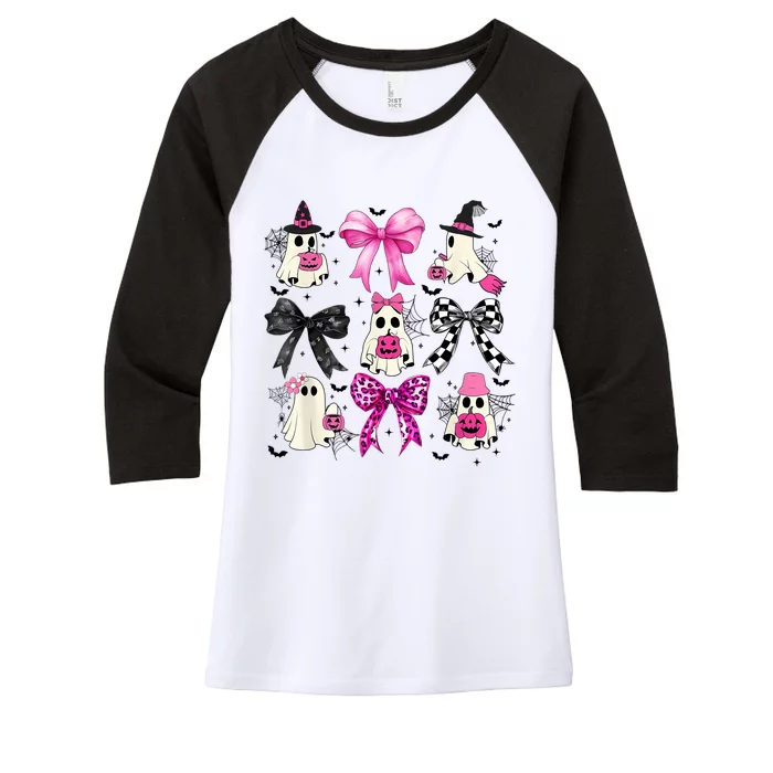 Ghost Bow Coquette Halloween Spooky Season Women Girl Women's Tri-Blend 3/4-Sleeve Raglan Shirt