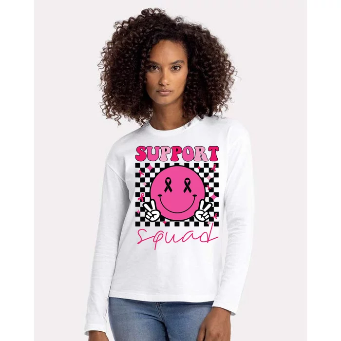 Groovy Breast Cancer Awareness Kids Support Squad Womens Cotton Relaxed Long Sleeve T-Shirt