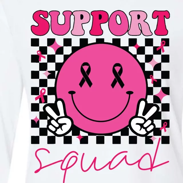 Groovy Breast Cancer Awareness Kids Support Squad Womens Cotton Relaxed Long Sleeve T-Shirt