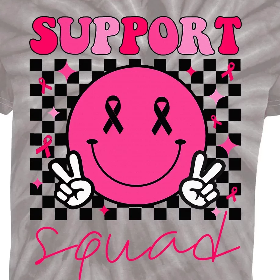 Groovy Breast Cancer Awareness Kids Support Squad Kids Tie-Dye T-Shirt