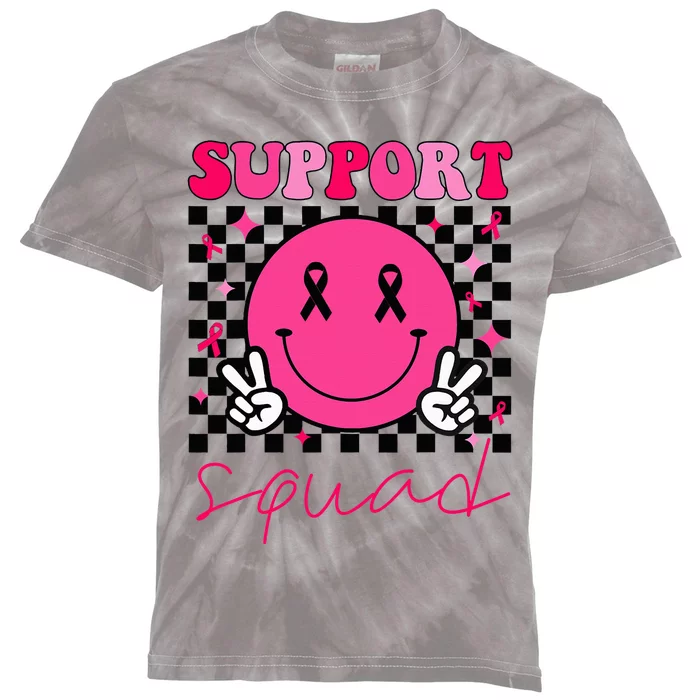 Groovy Breast Cancer Awareness Kids Support Squad Kids Tie-Dye T-Shirt