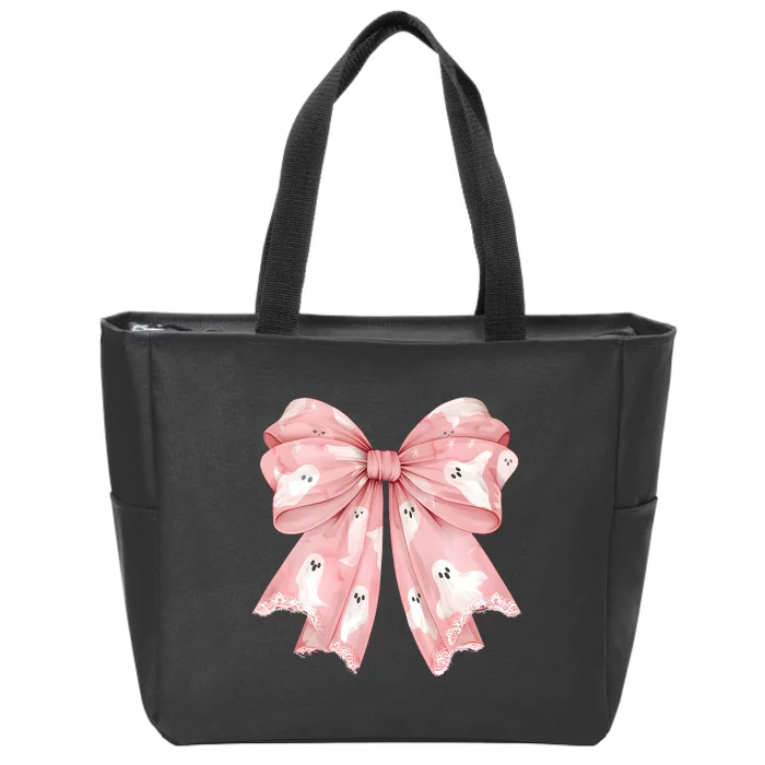 Ghost Bow Coquette Cute Halloween Costume Zip Tote Bag