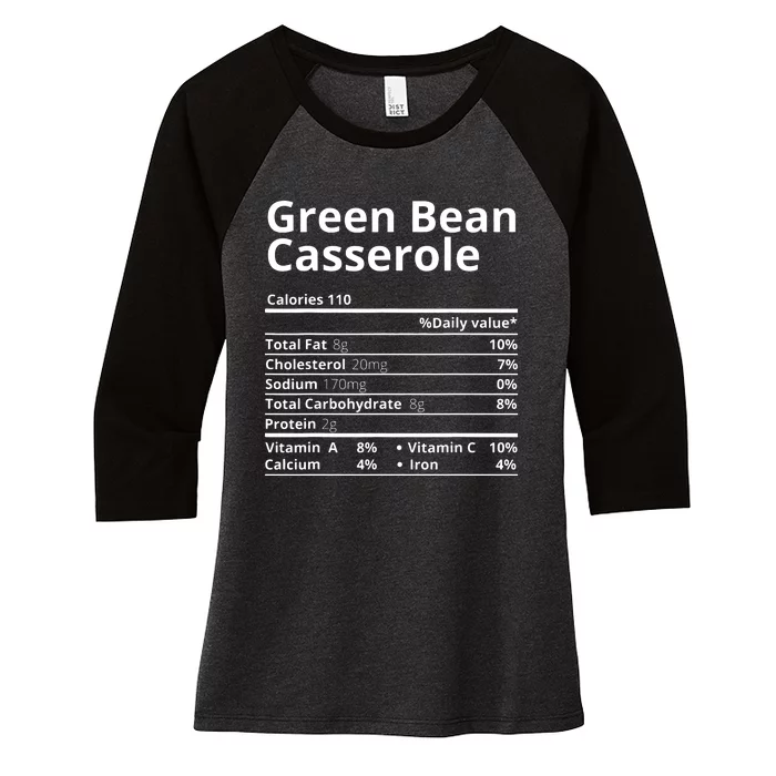 Green Bean Casserole Nutrition Facts Thanksgiving Christmas Women's Tri-Blend 3/4-Sleeve Raglan Shirt