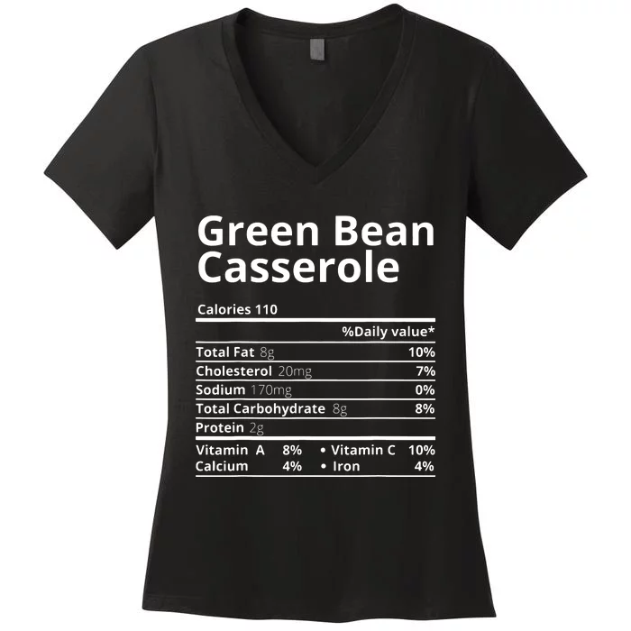 Green Bean Casserole Nutrition Facts Thanksgiving Christmas Women's V-Neck T-Shirt