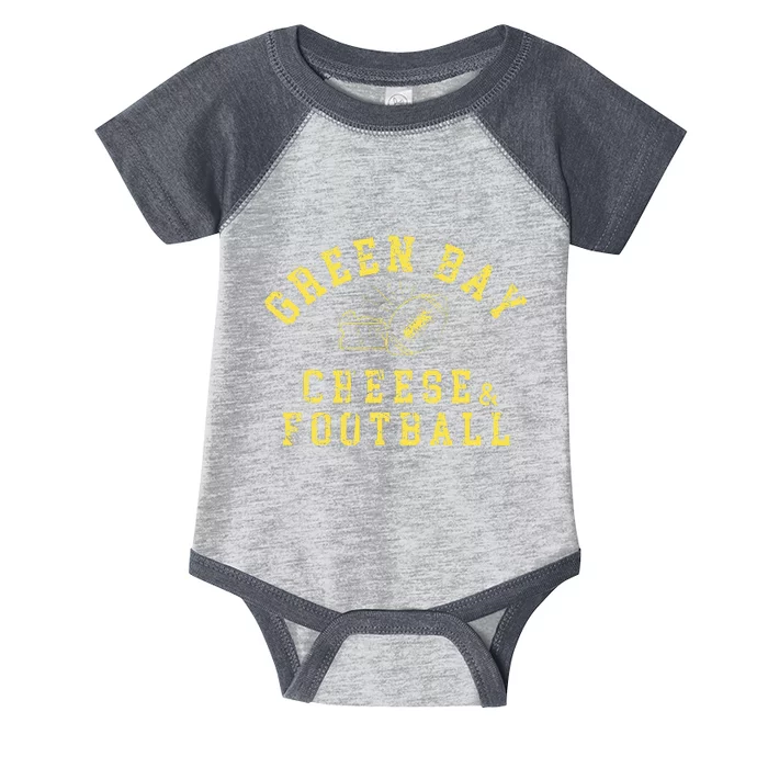 Green Bay Cheese & Football Distressed Gift Infant Baby Jersey Bodysuit