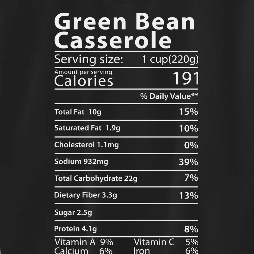 Green Bean Casserole Nutrition Facts Thanksgiving Kids Sweatshirt