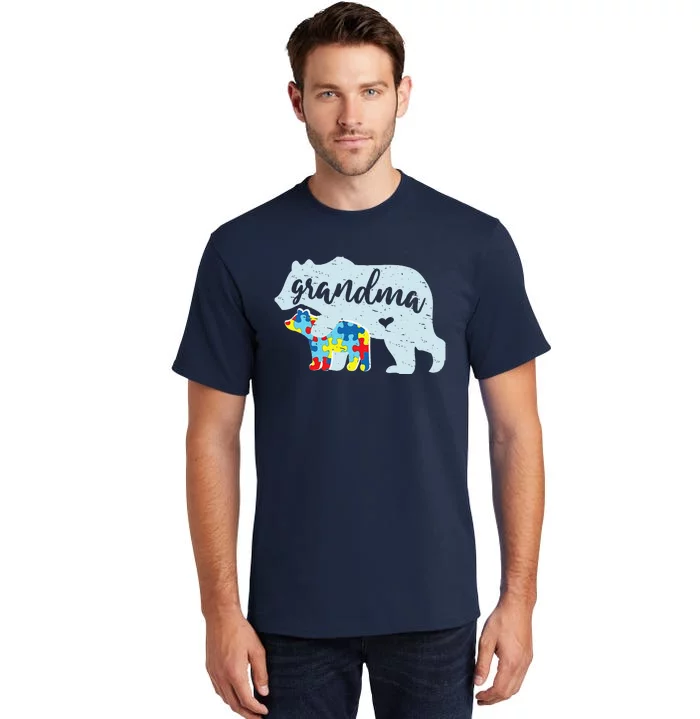 Grandma Bear Cute Autism Awareness Puzzle Piece Cub Gift Tall T-Shirt