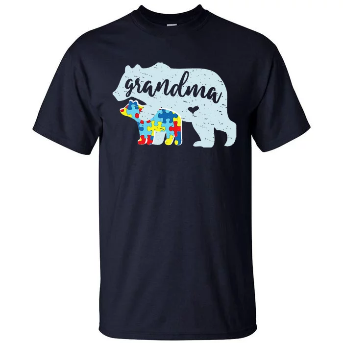 Grandma Bear Cute Autism Awareness Puzzle Piece Cub Gift Tall T-Shirt