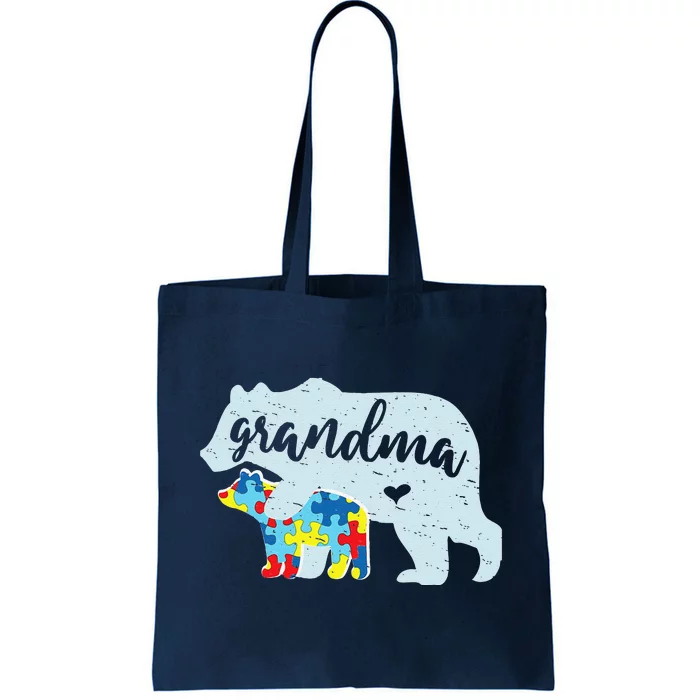 Grandma Bear Cute Autism Awareness Puzzle Piece Cub Gift Tote Bag