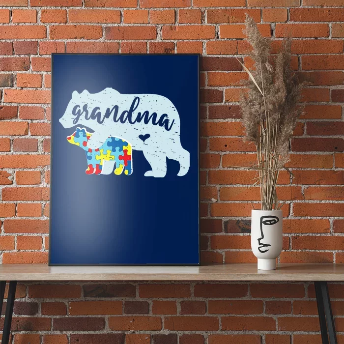 Grandma Bear Cute Autism Awareness Puzzle Piece Cub Gift Poster