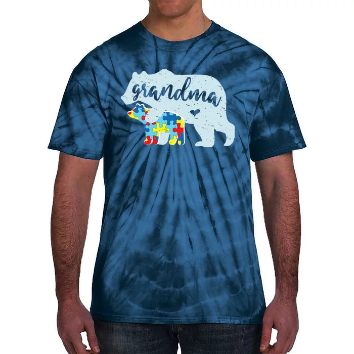 Grandma Bear Cute Autism Awareness Puzzle Piece Cub Gift Tie-Dye T-Shirt