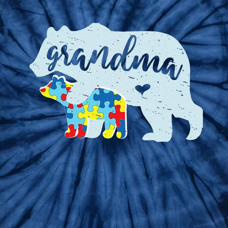 Grandma Bear Cute Autism Awareness Puzzle Piece Cub Gift Tie-Dye T-Shirt