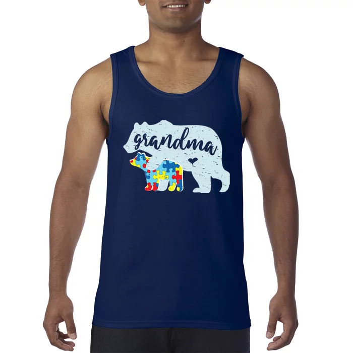 Grandma Bear Cute Autism Awareness Puzzle Piece Cub Gift Tank Top