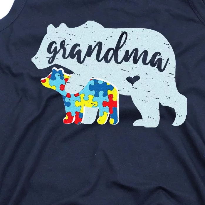 Grandma Bear Cute Autism Awareness Puzzle Piece Cub Gift Tank Top