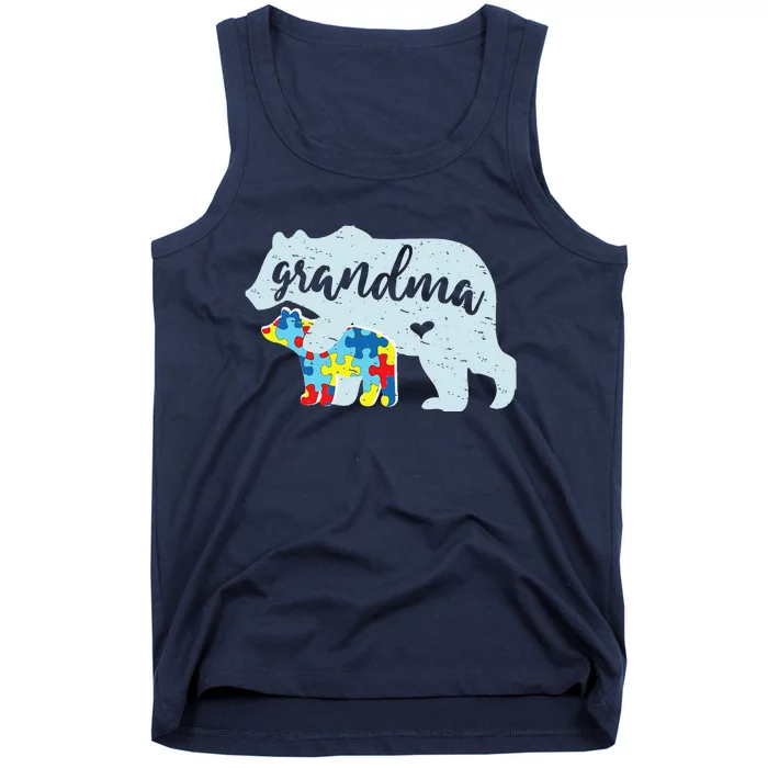 Grandma Bear Cute Autism Awareness Puzzle Piece Cub Gift Tank Top