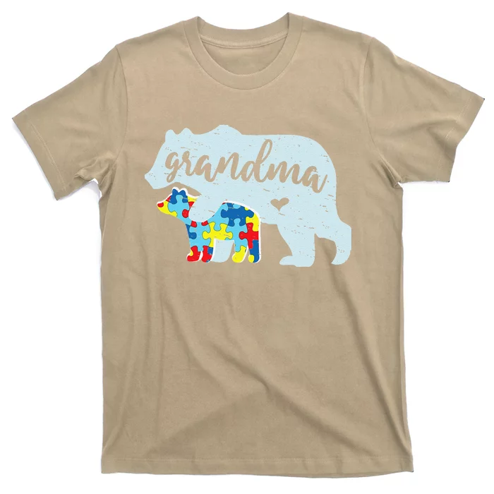 Grandma Bear Cute Autism Awareness Puzzle Piece Cub Gift T-Shirt