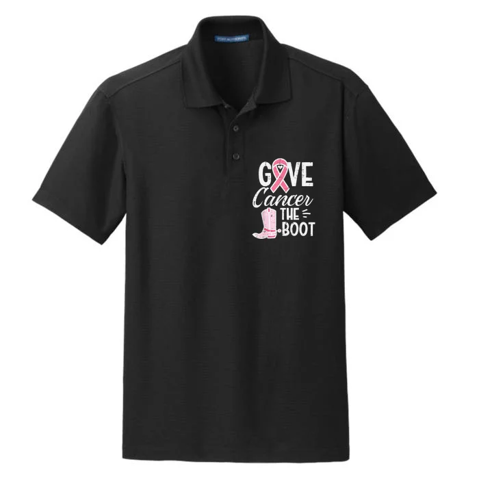 Give Breast Cancer The Boot Pink Ribbon Awareness Women Dry Zone Grid Performance Polo