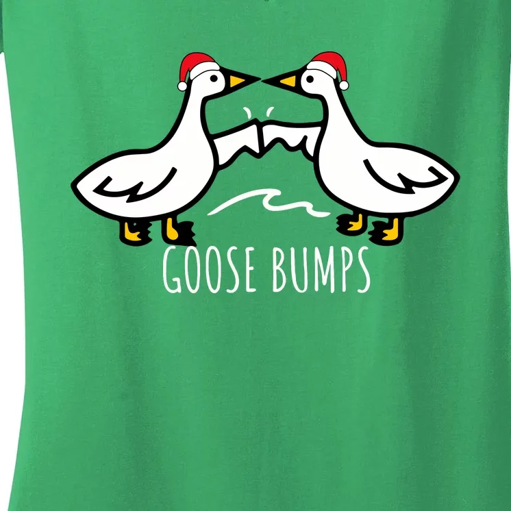 Goose Bumps Christmas Santa Hat Goosebumps Humorous Pun Design For Dad Joke Women's V-Neck T-Shirt