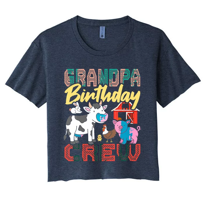 Grandpa Birthday Crew Farm Animals Birthday Party Supplies Women's Crop Top Tee